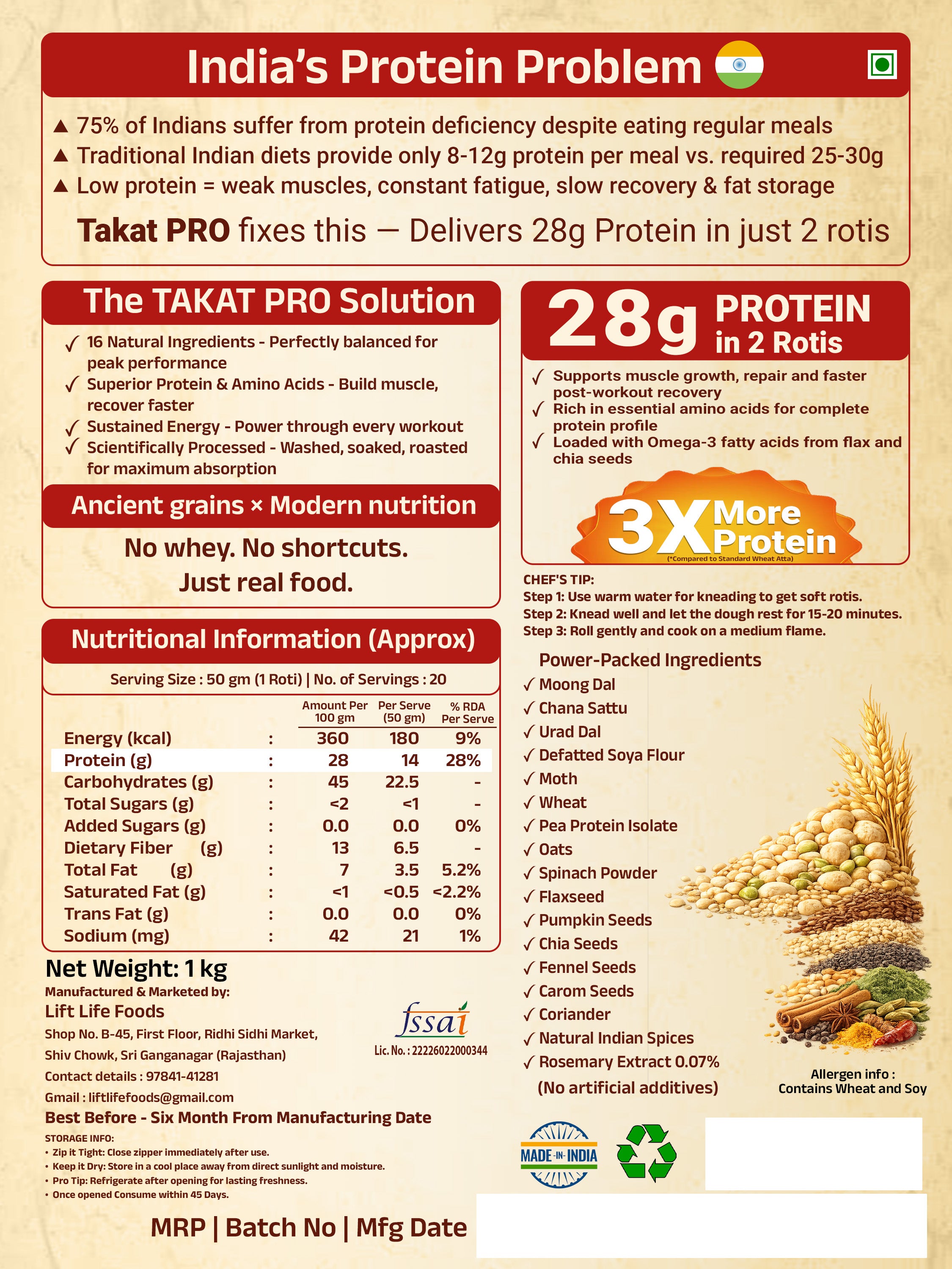 Takat Pro - High Protein Atta (1 KG) The Trial Pack